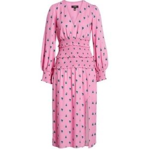 AFRM HAZEL SMOCKED MIDI DRESS in Pink, sold at Nordstrom’s